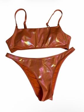 Aerie orange cheeky metallic foil iridescent bikini set size S